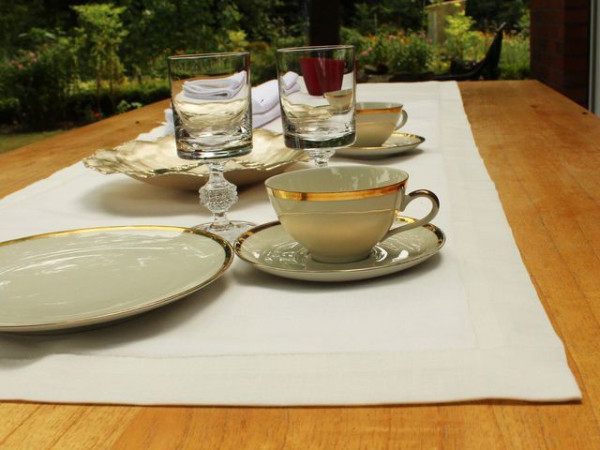 Linen table runner, antique white, with mitred corner, 50x140