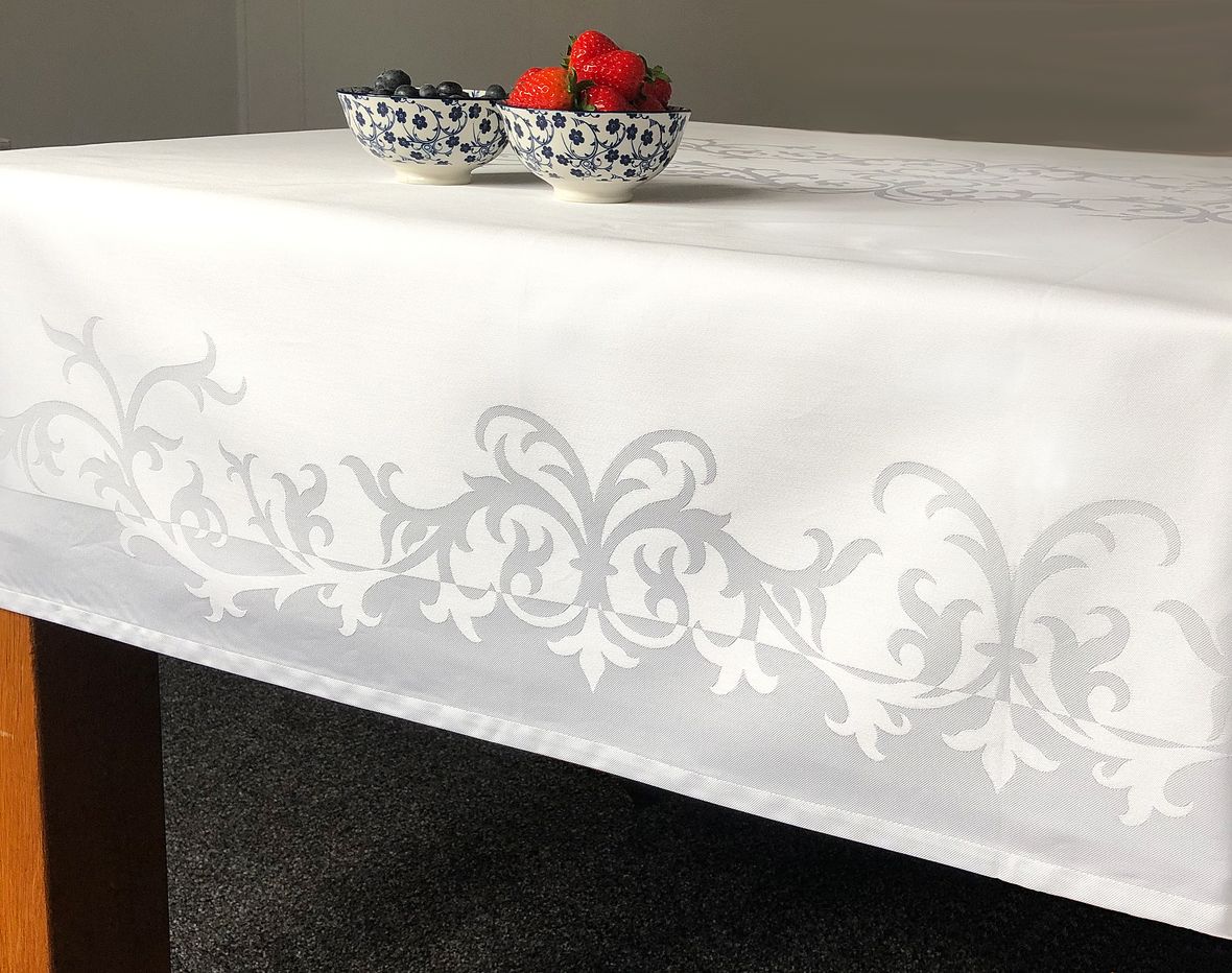 Tischdecke Tafeltuch Tablecloth 130x220 cm Damast Baumwolle   weiß glatt 