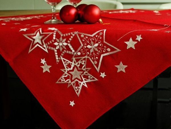Weihnachtstischdecke Emil, rot-weiß, mit Sternen, 85x85