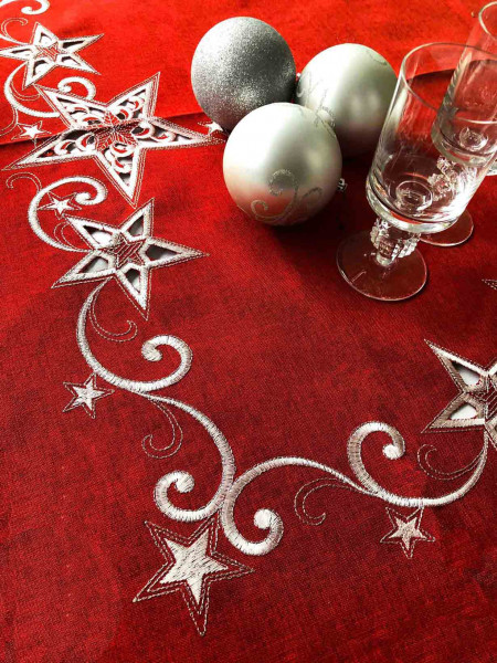 Christmas tablecloth Steffen, red, with white embroidery, 85x85