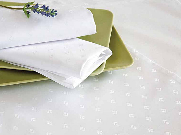 Damast-Tischdecke Leila, oval, weiß, mit modernem Muster, 160x220
